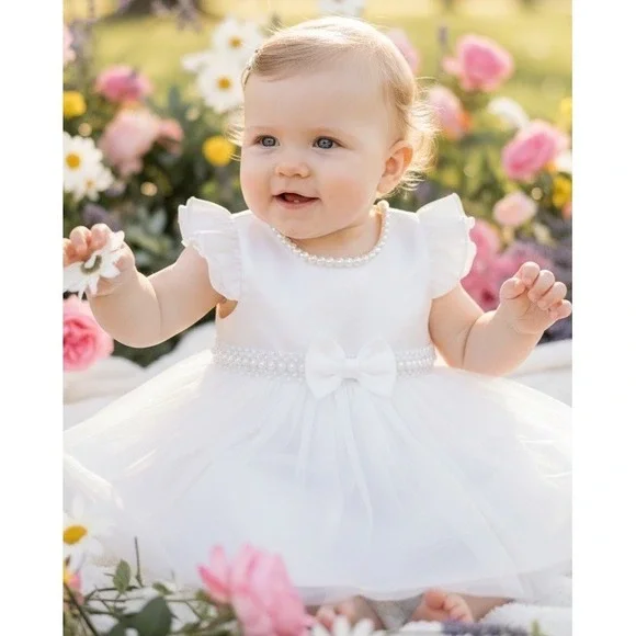 Couture Princess Dress White Bling Baby Girls Size 6 Months Party Holiday Pearls