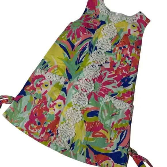Lilly Pulitzer Girls Little Lilly Classic Shift Floral Lace Trim Dress Size 4