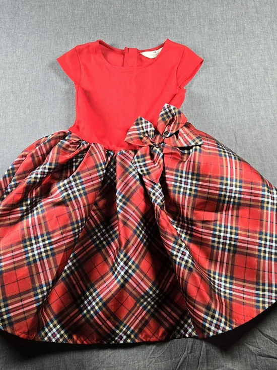 H&M Red Plaid Bow-Accent Girls' Party Dress