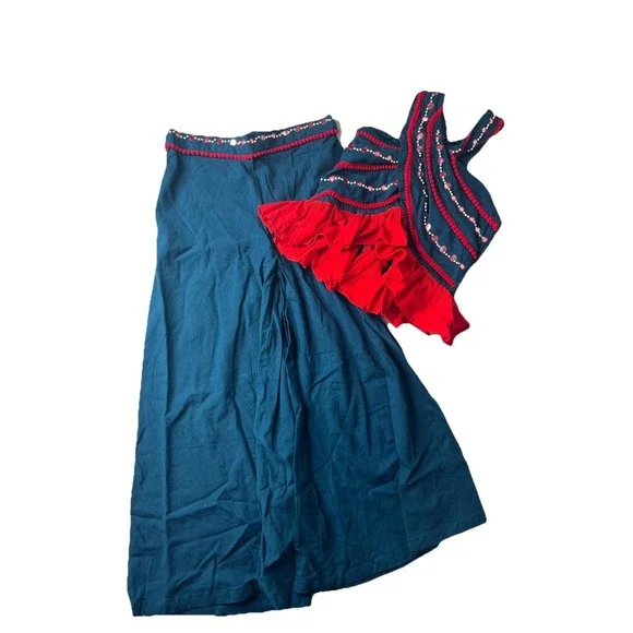 Little Muffet Girls‎ Two Piece Outfit Flowy Dance Event Navy Red Sz 8-9 Boutique