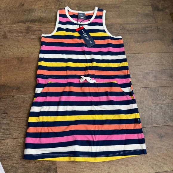 Toobydoo Striped‎ Tie-Waist Dress Kids Size 10 Navy Yellow Multi