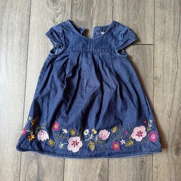 Artisan NY‎ Kids Girls Blue Denim Floral Embroidered Short Sleeve Dress Size 2T