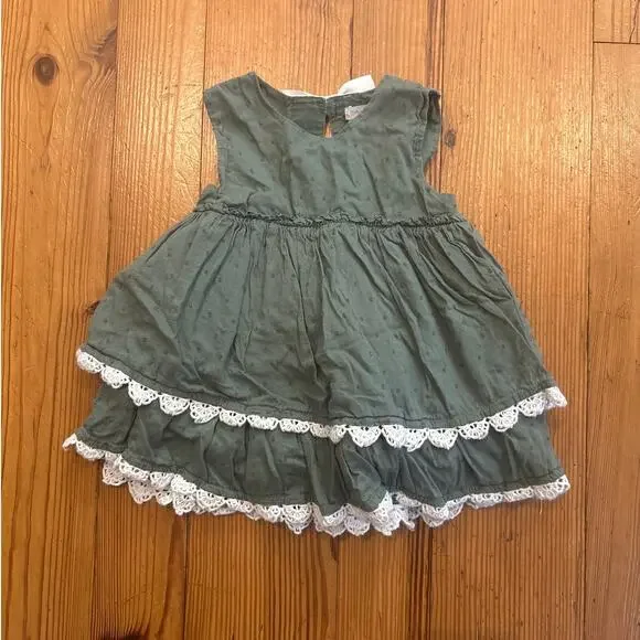Tahari olive green tiered ruffle lace sleeveless baby‎ dress SIZE 24M