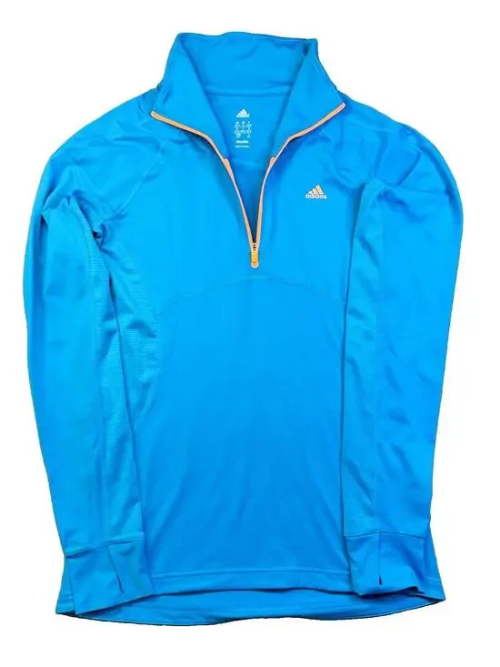 Adidas Climalite Men’s Quarter-Zip Pullover Blue Orange Size S Vietnam #1328