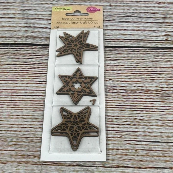 Crafters Square Laser Cut Kraft Icons‎ Wood Star Embellishments 6pc 307316-2109