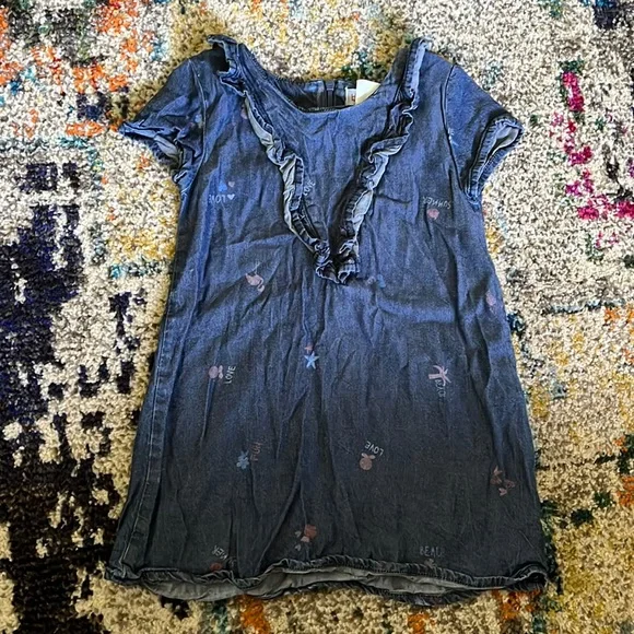 Boboli Denim Chambray Printed Dress