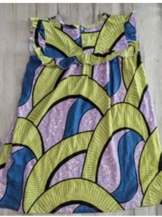Girls' Casual Purple Dress with Lime & Blue Arch Print