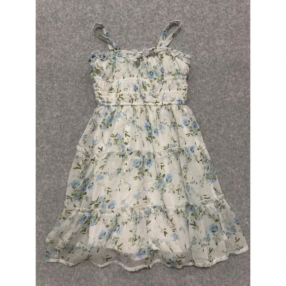 Rare Editions Girls Blue Floral Smocked Tiered Chiffon Sundress Size 5 Easter