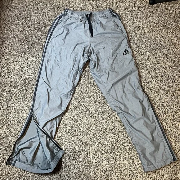 Adidas S86814 Men's Gray Wind Track Pants Size M Ankle Zip Diamond Ripstop