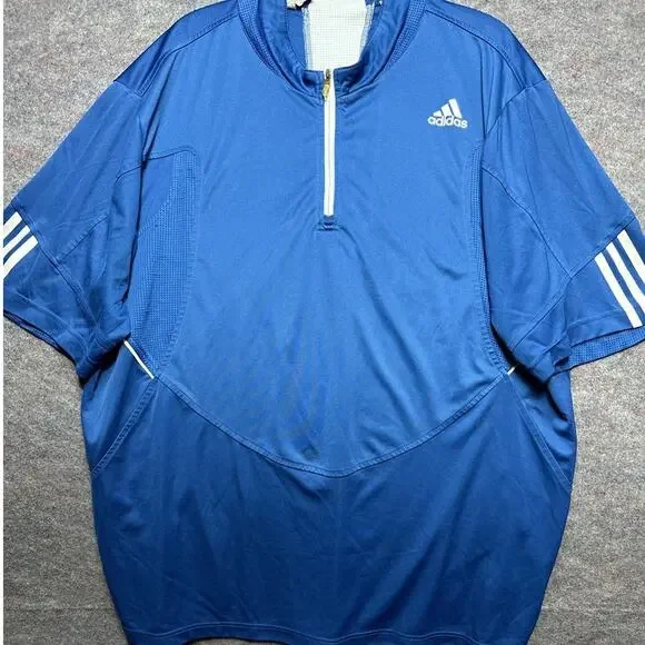 Adidas Mens Size XL? Blue Quarter Zip Short Sleeve Golf Athletic Climacool Shirt