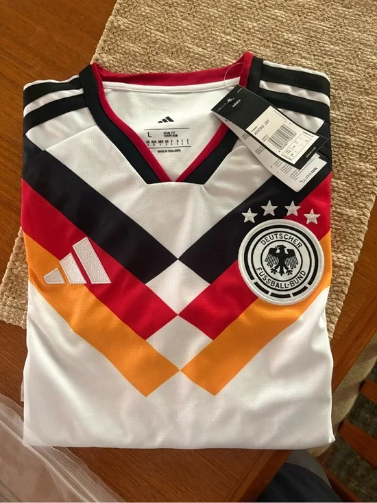 adidas White Germany National Team Home Jersey with Red, Black, Gold Chevron