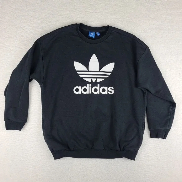 Adidas Sweater‎ Mens Large Black Crewneck Side Pocket Sweatshirt