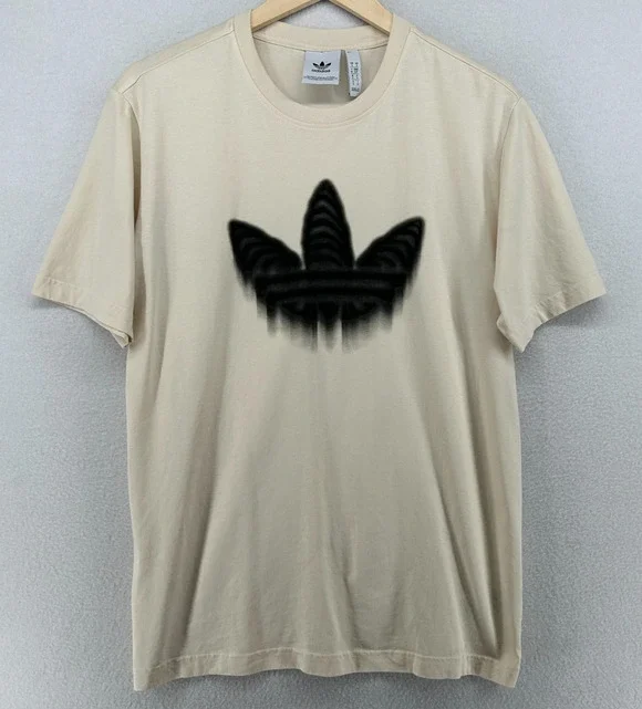 ADIDAS Shirt Mens S Skeleton Trefoil Logo Tee Crewneck Cotton Off White