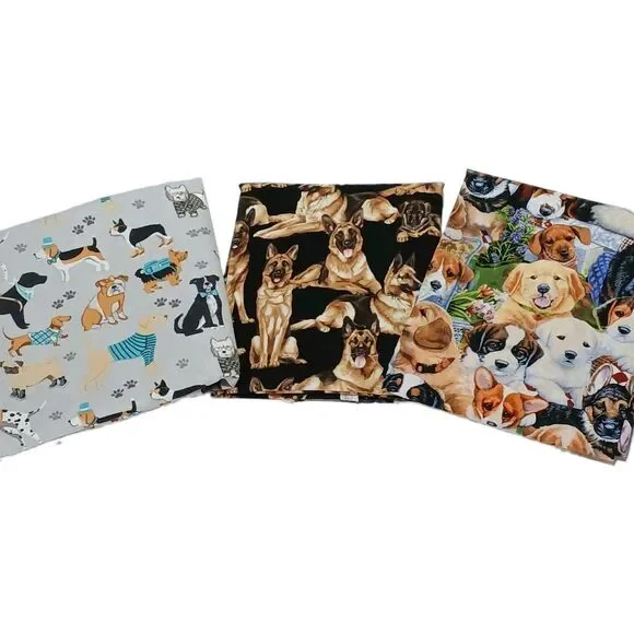 Dog Themed Quilt Fabrics, 100% Cotton, Lot of 3 Patterns See Listing for Sizes.