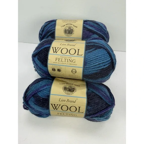 Lion Brand 100% Wool Felting Ocean Blue 78g/143yd Medium Worsted Lot Of 5