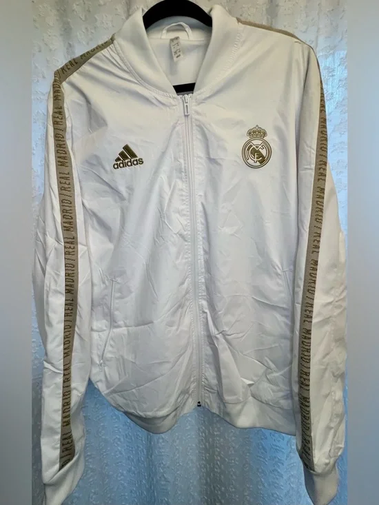 Authentic Adidas Real Madrid 2020-21 Anthem Jacket XL White Gold