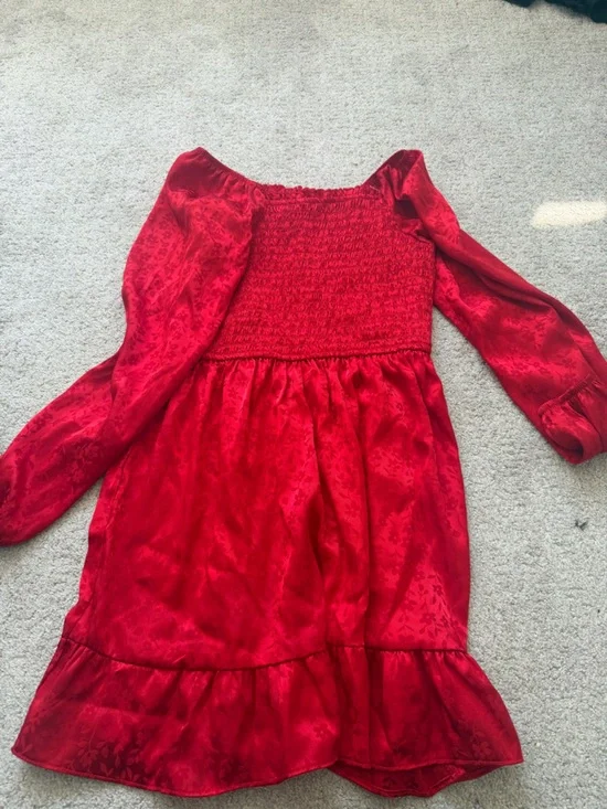 art class Red Long-Sleeve Smocked Casual Dress