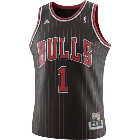 Adidas Derrick Rose 1 Chicago Bulls Hardwood Classics Black Pinstripe Jersey XL
