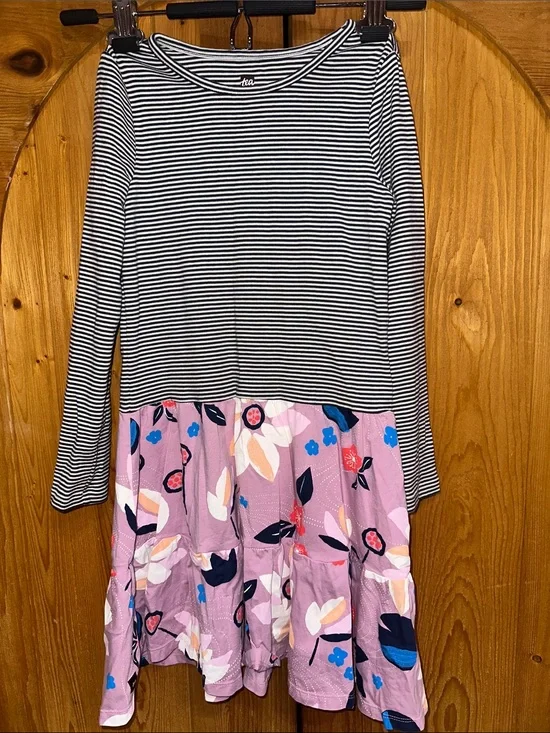 Tea Collection Black and White Striped Knit Top with Pink Accent