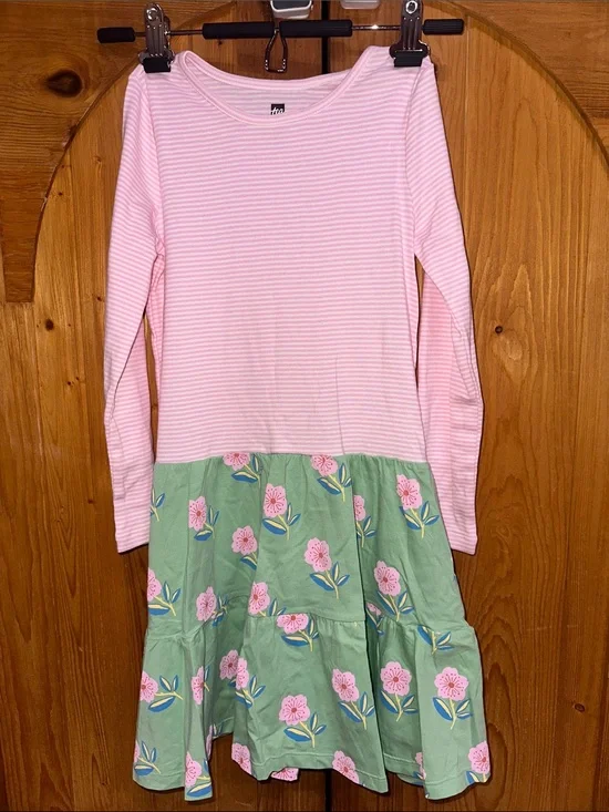 Tea Collection Pink & Green Floral Long-Sleeve Dress