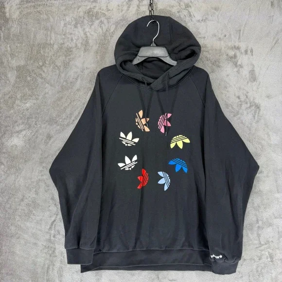 Adidas Originals Mens 2XL Black Multi Color Trefoil Circle Logo Hoodie H37732