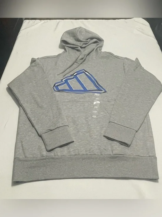NWT adidas Gray Hoodie with Blue Logo Graphic pullover