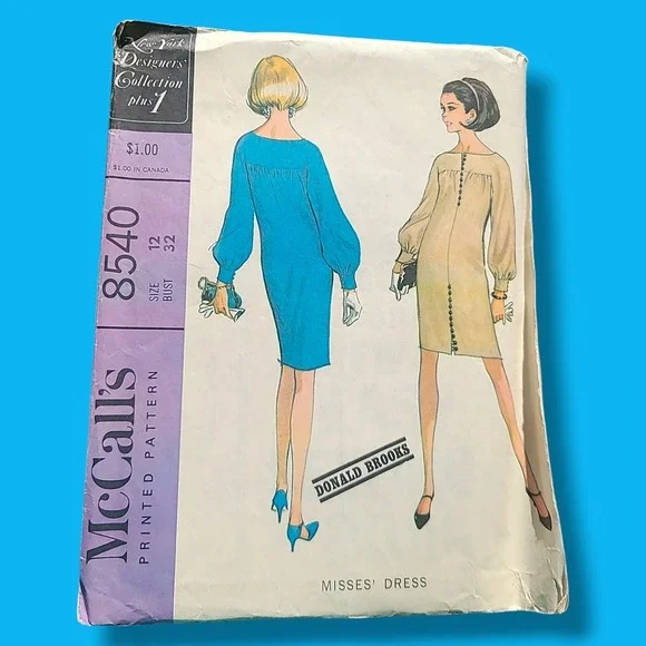 Vintage 1966 McCall's Pattern 8540 Donald Brooks Dress‎ Size 12 Bust 32 Cut