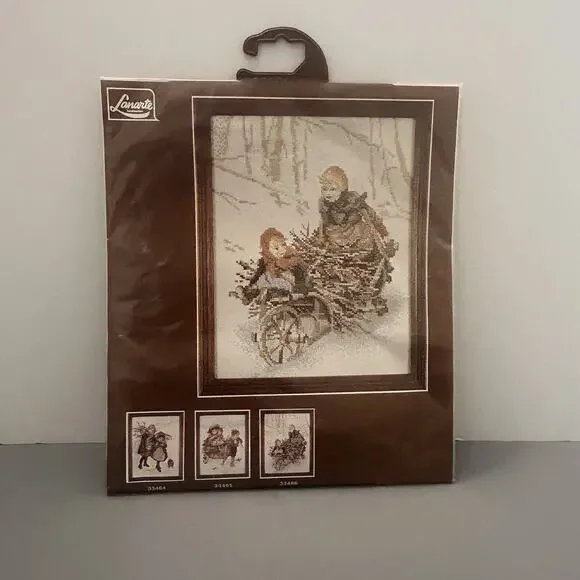 Lanarte Cross Stitch Kit #33466 Children Sticks Wheelbarrow Snow VTG - NOS