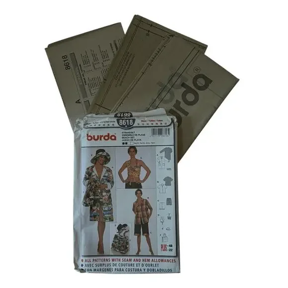 Burda 8618 Sewing Pattern‎ Sizes 10 - 22 Beach Set Ladies Pool Swimming Coverup