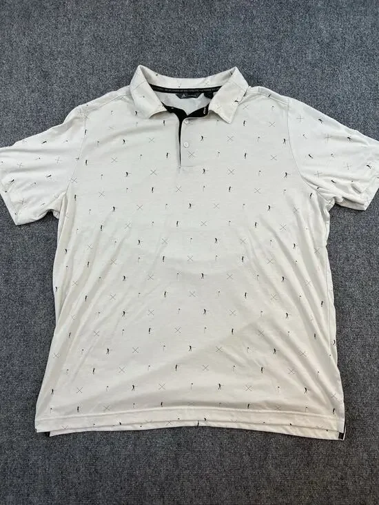 Adidas Adicross Golf Polo Shirt Men’s Size L White All Over Golfer Print