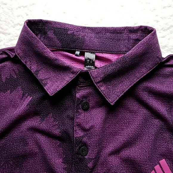 Adidas Golf Polo Shirt Mens L Purple Graphic Heritage Club Logo Knit Top