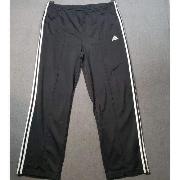 Adidas Track Pants Mens XL Black White 3-Stripe Straight Leg Drawstring Athletic