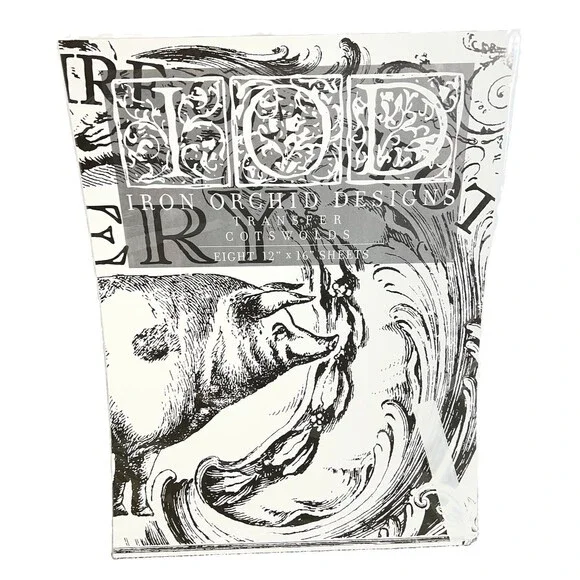 IOD COTSWOLDS Transfer NEW Iron Orchid Designs Pig Sheep Black/White
