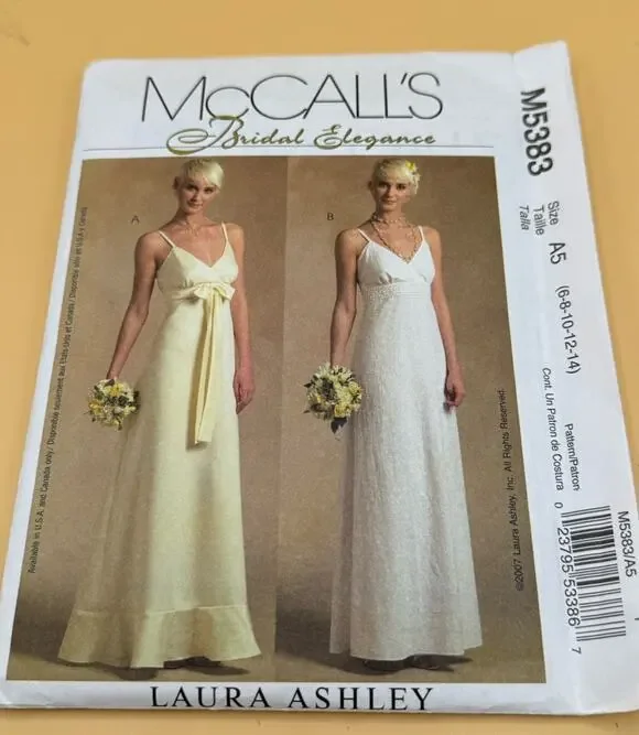 McCall’s M5383 Misses Bridal Elegance Wedding Dress Pattern A5 Uncut FF