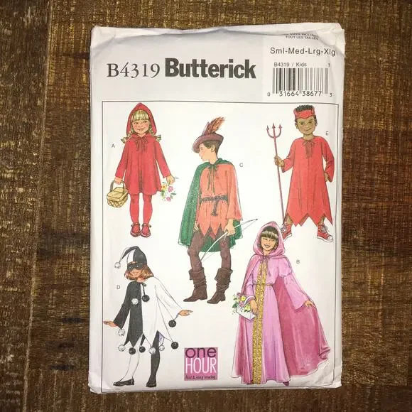 Butterick Sewing Pattern B4319 Kids Red Riding Hood Robin Costume S-XL UNCUT