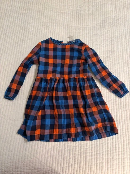 Primary Girls Orange and Blue Check Long Sleeve Dress
