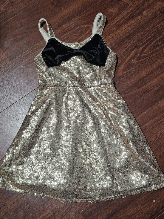 Cat & Jack Gold Sequin Dress with Black Bow