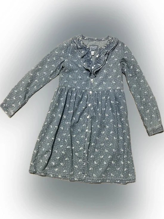 American Vintage Denim-Look Blue Paisley Ruffle Button Dress