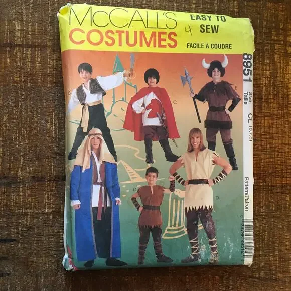 McCalls Sewing Pattern 8951 Boys Costumes Pirate Shepard Viking Heman 6-8 UNCUT