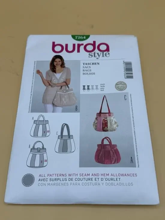 Burda Style 7264 Handbag Tote Bag Sewing Pattern Uncut Complete Easy