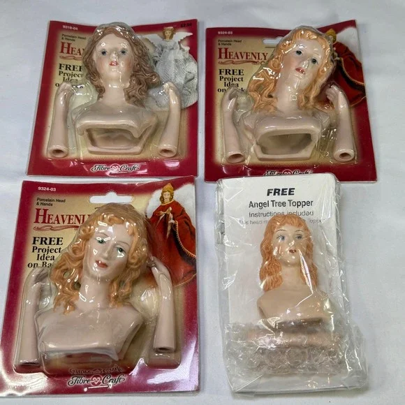 Vintage Fibre-Craft Heavenly Porcelain‎ Angel Tree Topper Head Hands Kit Lot 4