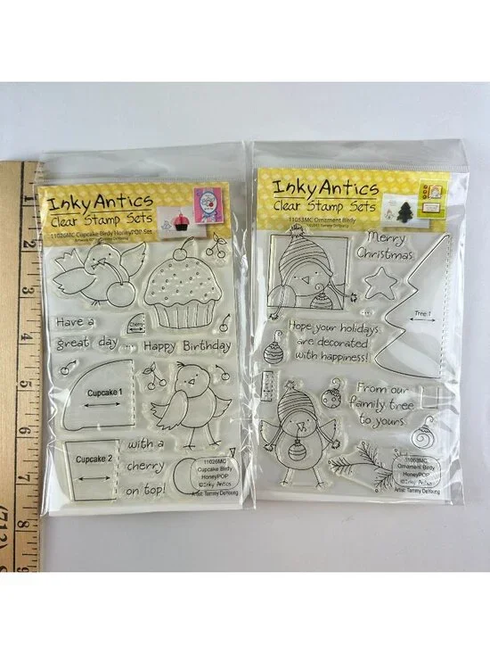 Inky Antics Clear Stamp Sets - Cupcake & Ornament Birdy