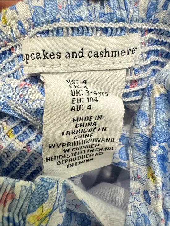 Cupcakes and Cashmere Girls Blue Floral Dress Size 4T Lace Trim