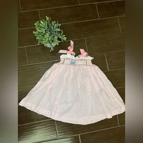 Vintage pink/white gingham smocked dress