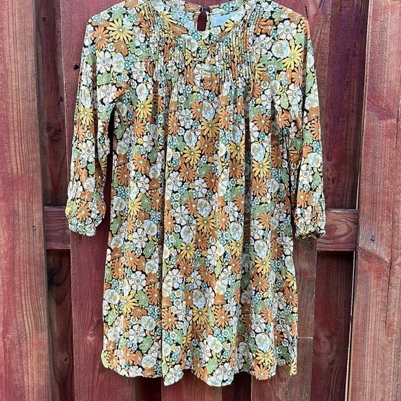 ZARA Girls Retro 70s Floral Print Pleated Shift Dress — Size 10