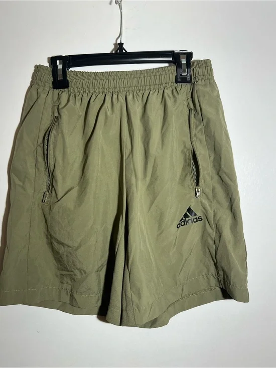 Adidas Olive Athletic Short Zip-Pockets