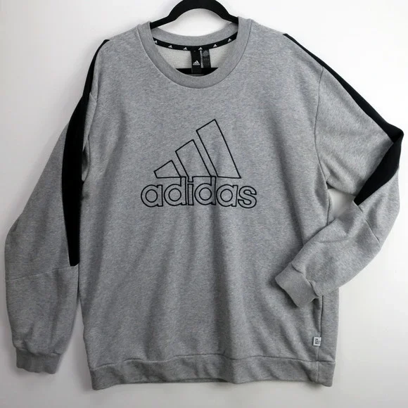 Adidas Men's XL Gray Logo Crewneck Sweatshirt Organic Cotton Pullover