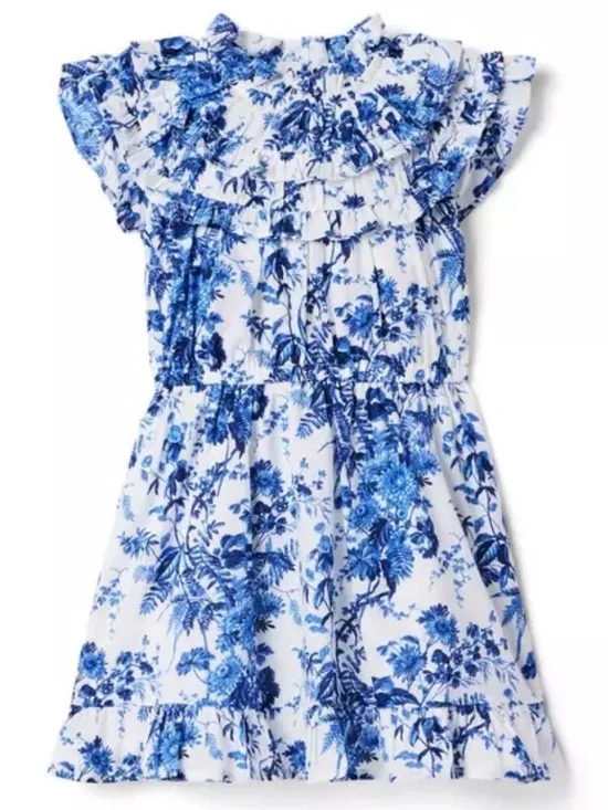 Janie and Jack Blue & White Floral Ruffled Dress