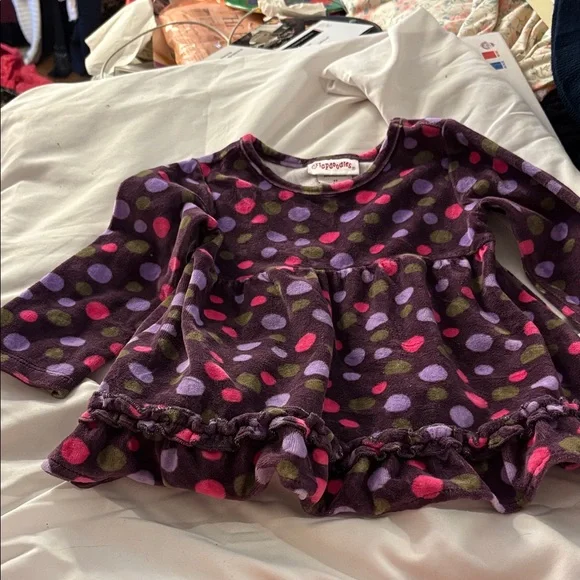 Flapdoodles Multicolor Velour Polka Dot Dress 3T