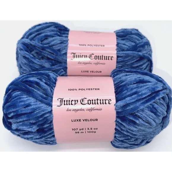 JUICY COUTURE 2-Skein-Lot Luxe Velour Yarn Nautical Blue Discontinued Joann‎ 5B